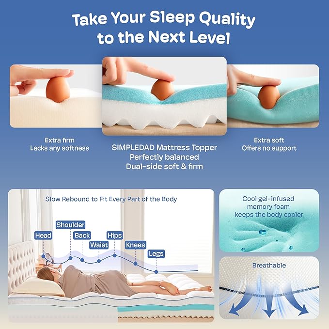Queen Mattress Topper, 4.5 Inch Memory Foam Mattress Topper for Back Pain & Pressure Relief - 2.5" Cooling Memory Foam Soft and Supportive + 2" Pillow Top Mattress Pad Cover, with 8-21" Deep Pocket