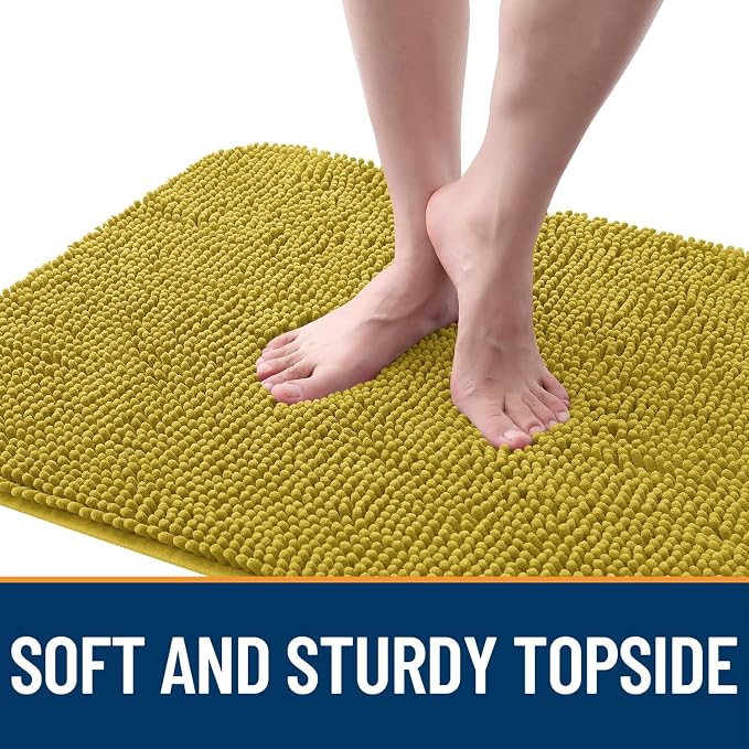 OLANLY Dog Door Mat for Muddy Paws 44x24, Absorbs Moisture and Dirt, Absorbent Non-Slip Washable Doormat, Quick Dry Chenille Mud Mat, Entry Indoor Entryway Carpet for Inside Floor, Mustard Yellow - Image 4