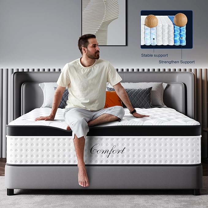 Queen Mattress 12-Inch - Hybrid Memory Foam Mattress for Back Pain Relief, Pocket Springs and Motion Isolation, CertiPUR-US Certified, Fiberglass Free, Queen Size Mattress in a Box
