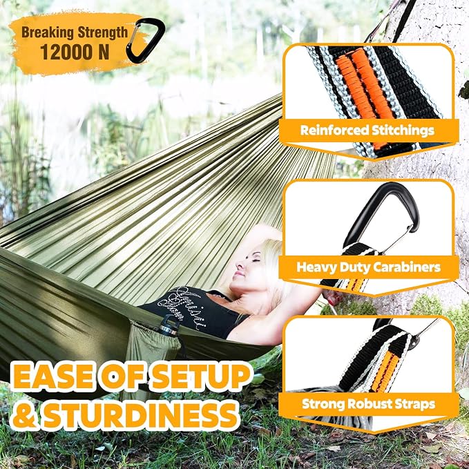 NATUREFUN Ultra-Light Travel Camping Hammock | 300kg Load Capacity,Breathable,Quick-Drying | 2 x Premium Carabiners,2 x Nylon Slings Included | Outdoor Indoor Garden - Image 5