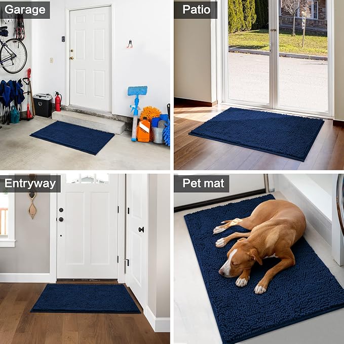 HOMEIDEAS Doormat Indoor Entrance, 48"x30", Highly Absorbent Chenille Large Muddy Dog Washable Non Slip Front Welcome Door Mat for Entryway, Navy Blue - Image 6