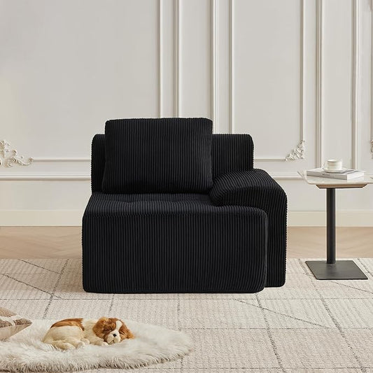 Modular Sectional Sofa with Movable Ottoman, 1 Seat Deep Seat Couch with 1 Pillow, Comfy Cloud Sectional Sofa for Living Room, Bedroom and Apartment (Black, 1 Right)