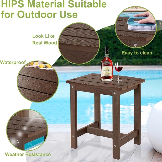 Y&M Outdoor Side Table, HIPS Adirondack Small Single Table, Waterproof Square Outside Table, Balcony Modern End Tables for Patio, Pool, Beach, Porch, Deck, Indoor or Outdoor Use (Coffee, 2 Pack) - Image 6