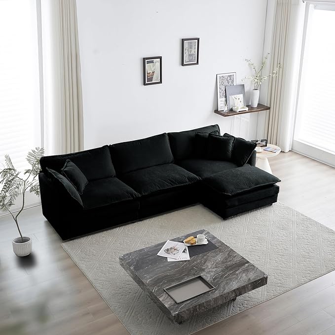 ERYE L-Shaped Sectional Sofa Modern Deep Seat Reversible Chaise Sofa&Couch with Movable Ottoman and 5 Pillows, Modular Sleeper Upholstered Couch for Living Room, Apartment, Studio, Office