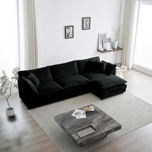 ERYE L-Shaped Sectional Sofa Modern Deep Seat Reversible Chaise Sofa&Couch with Movable Ottoman and 5 Pillows, Modular Sleeper Upholstered Couch for Living Room, Apartment, Studio, Office