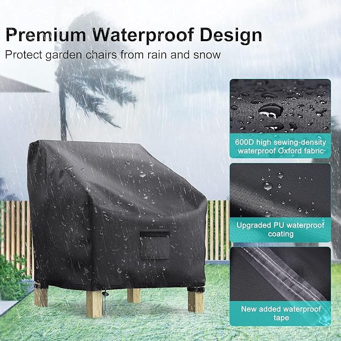 Patio Chair Covers for Outdoor Furniture Waterproof 2 Pack, Lawn Chair Covers 600D Heavy Duty Oxford Cloth, Large Covers for Lounge Lawn Deep Seat Black 40" W x 40" D x 36" H - Image 4