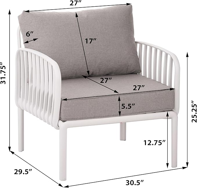 Christopher Knight Home Landon 4 Pieces Patio Conversation Set, Loveseat and Coffee Table Set, Accent Chairs, Club Chair with Cushion, Sofa Chair with Table Set for Balcony Garden, White+Light Gray