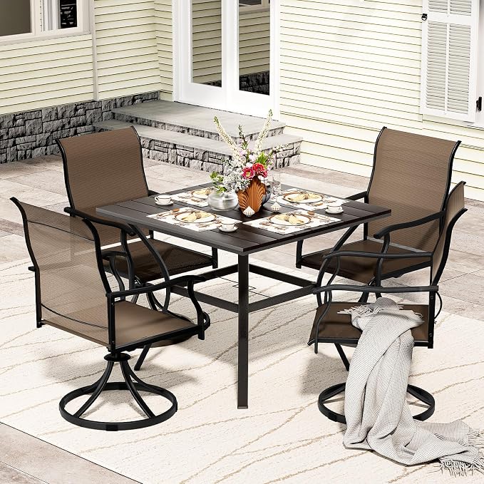 LEVELEVE 5 Piece Outdoor Patio Dining Set with 4 Swivel Dining Chairs & 1 Large Round Dining Table,Bistro Furniture Set for Lawn, Garden, Deck, Backyard and Porch by Enjoyyourlife