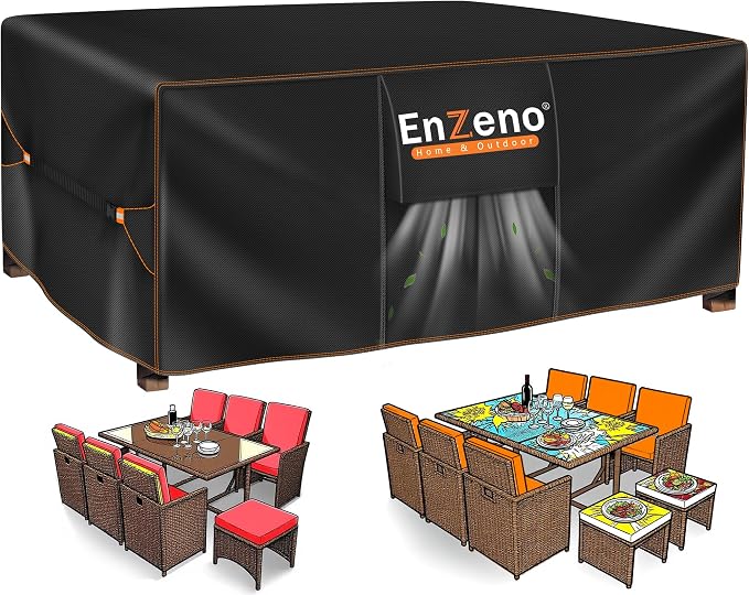 Enzeno Patio Furniture Set Cover Waterproof, Outdoor Dining Coffee Table Chair Covers Rectangular, Heavy Duty Outside Weatherproof Sectional Set Covers for Protection 84" L x 44" W x 28" H Black by Enzeno