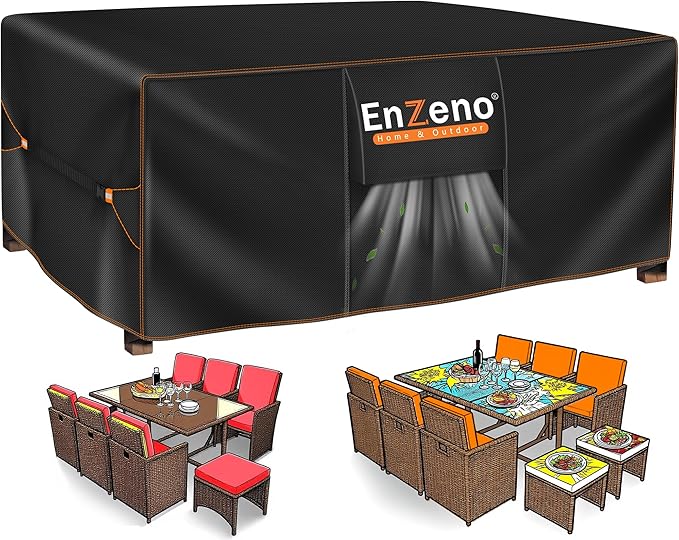 Enzeno Patio Furniture Set Cover, Outdoor Sectional Sofa Couch Set Covers Waterproof, Garden Dining Table Chair Set Cover Outside Rectangular Heavy Duty Weatherproof 71" L x 39" W x 29" H Black by Enzeno