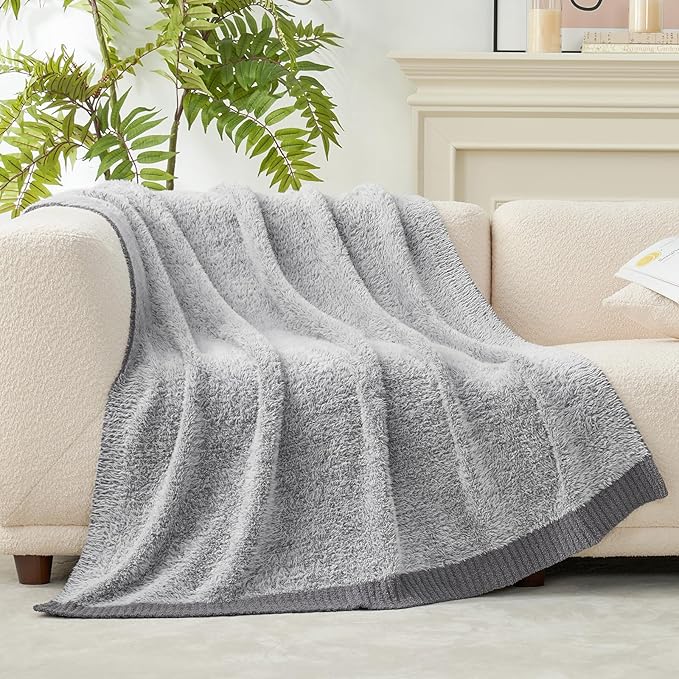 Amélie Home Knit Throw Blanket for Couch, Super Soft Fuzzy Cozy Throw, Giftable Knitted Blanket for Women Men, Birthday, Sofa Bed Living Room Decor, 50" x 60", Heather Grey