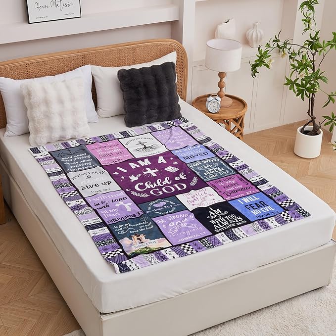 Christian Gifts for Women, Birthday Gift for Women, I Am a Child of God Blanket, Inspirational Gifts for Christians Sister, Friend, Daughter, Mom, Baptism Gifts for Girl Throw Blanket 50''x60'' Purple