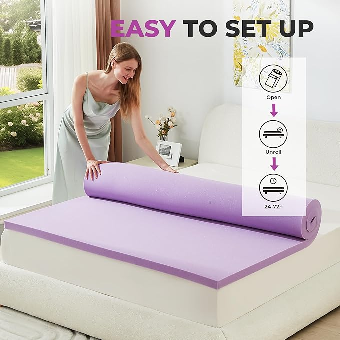 BDEUS Gel Memory Foam Mattress Topper Twin XL, 1.5 in Twin Extra Long Mattress Pad for College Dorm Single Bed, Ventilated Soft Bed Topper, CertiPUR-US Certified, Twin XL Size