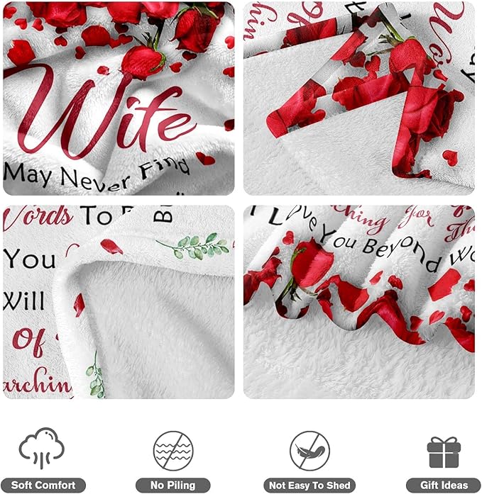 Mothers Day Blanket Gifts for Wife from Husband - Anniversary Wedding Gift for Women - Wives Birthday Gift Ideas - Romantic I Love You Present for Her - to My Wife's Blanket 50"x60"