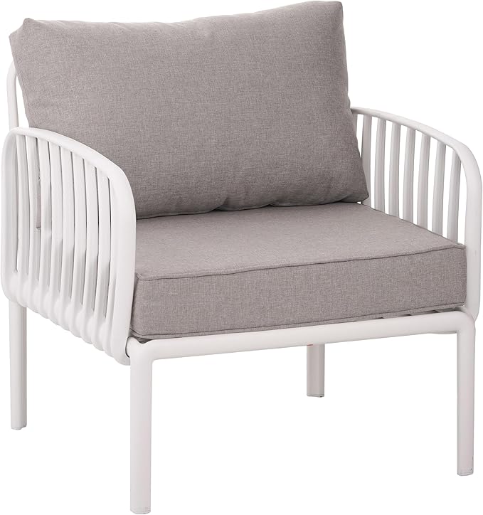 Christopher Knight Home Landon 4 Pieces Patio Conversation Set, Loveseat and Coffee Table Set, Accent Chairs, Club Chair with Cushion, Sofa Chair with Table Set for Balcony Garden, White+Light Gray