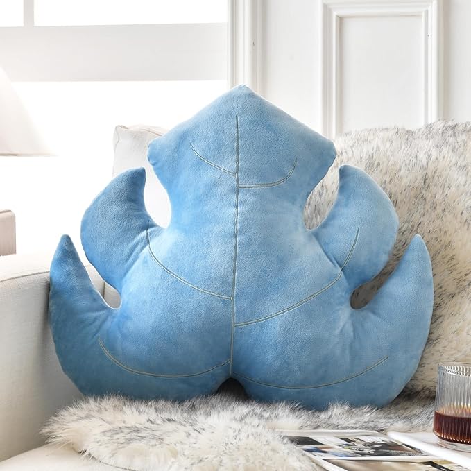 Leaf Pillow, Cute Decorative Throw Plant Pillow Aesthetic Decor Nature Pillow for Bed Couch, Leaves Shaped Pillow Perfect for Bedroom Living Room (Grey Blue, 19.6 Inches)
