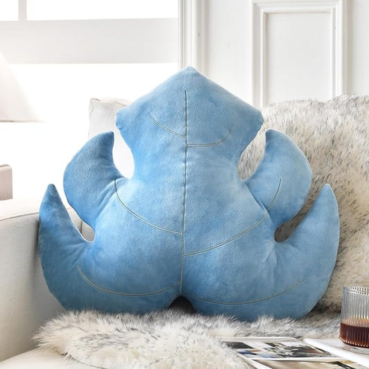 Leaf Pillow, Cute Decorative Throw Plant Pillow Aesthetic Decor Nature Pillow for Bed Couch, Leaves Shaped Pillow Perfect for Bedroom Living Room (Grey Blue, 19.6 Inches)