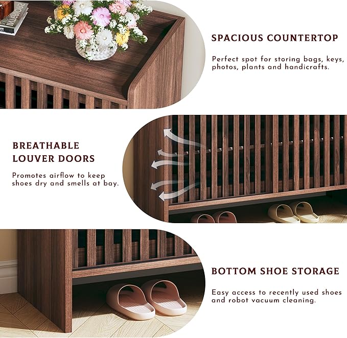 HUAHUU 5-Tier Shoe Cabinet with Sliding Shutter Doors, Wooden Shoe Storage Cabinet with Adjustable Shelf, Modern Freestanding Shoe Organizer Cabinet for Entryway, Hallway - Image 5