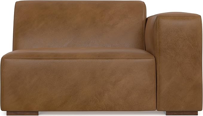 SIMPLIHOME Rex Right-Arm Sofa Module in Full-Grain Genuine Leather, Caramel Brown, 44-inches Wide, Handcrafted Modern-Style Right-Arm Accent Chair for Living Room and Family Room