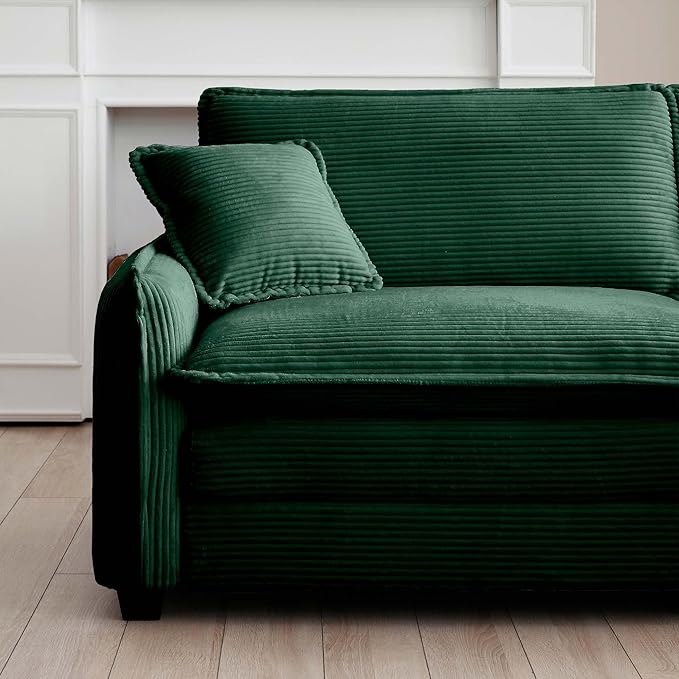KEIKI 150" U-Shaped Oversized Corduroy Modular Sectional Sofa with 2 Ottoman, High-Density Foam Cushions, Removable Armrests, Upholstered 4-Seater Corner Couch with 6 Pillow, for Living Room, Green