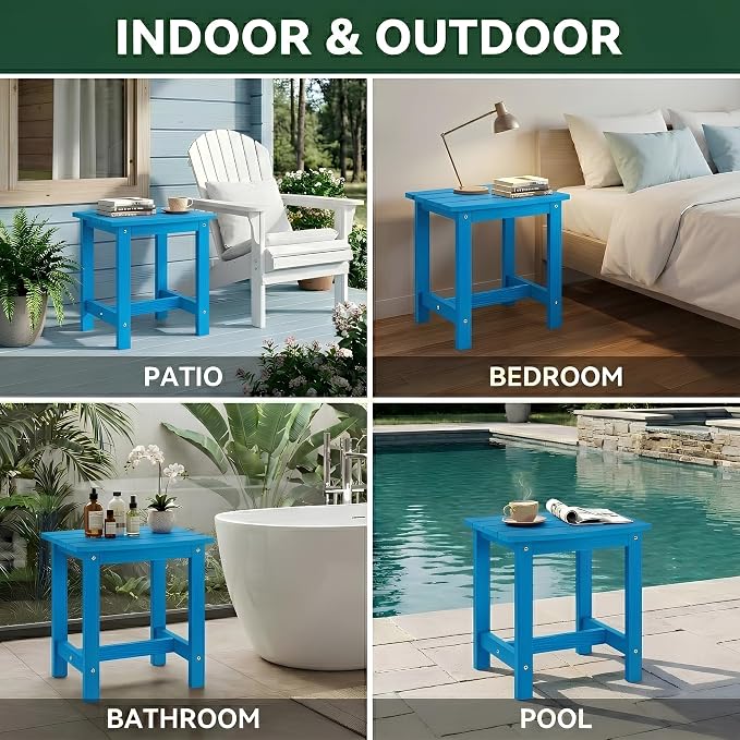 Y&M Outdoor Side Table, HIPS Adirondack Small Single Table, Waterproof Square Outside Table, Balcony Modern End Tables for Patio, Pool, Beach, Porch, Deck, Indoor or Outdoor Use, Bright Blue - Image 6