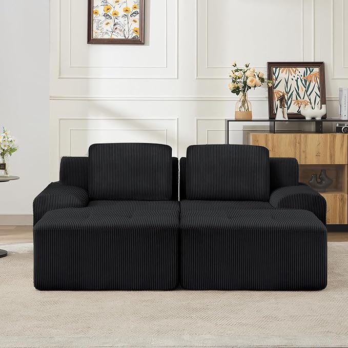 KIGOTY Modular Sectional Sofa, 4 PCS Comfy Cloud Sectional Couch with Deep Seat, Sleeper Sofa Bed with Ottoman, Modern Boneless Couch for Living Room, No Assembly Required,Black