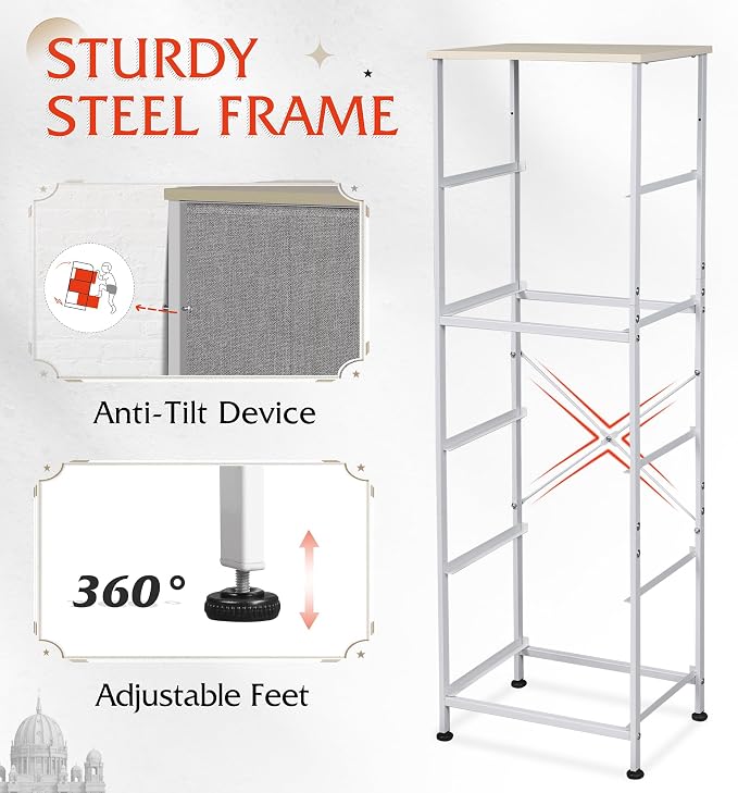 WLIVE Fabric Dresser, 5-Drawer Tall Dressers for Bedroom, Storage Dresser Organizer with Fabric Bins, Wood Top, Sturdy Steel Frame, Chest of Drawers for Closet, Hallway, Light Grey - Image 7