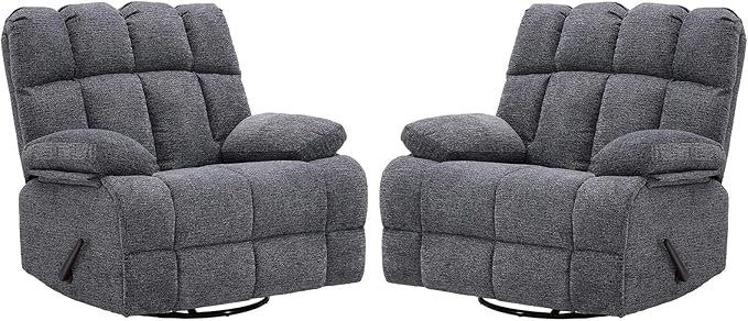 Eiayeebil Oversized Swivel Rocker Recliner Chair Set of 2 for Adult, Rock Recliner for Big Man, Extra Wide Manual Recliners, Overstuffed Soft Rocking Sofa Chair,Light Grey