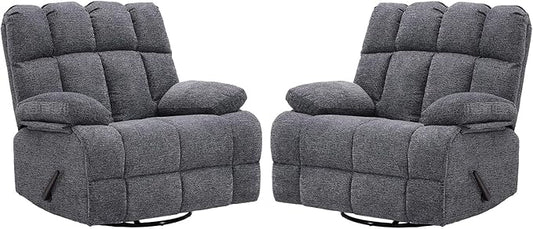 Eiayeebil Oversized Swivel Rocker Recliner Chair Set of 2 for Adult, Rock Recliner for Big Man, Extra Wide Manual Recliners, Overstuffed Soft Rocking Sofa Chair,Light Grey