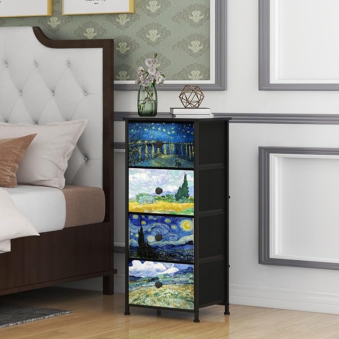 Narrow Dresser for Bedroom Slim 4 Drawer Dresser Vertical Storage Tower Unit for Living Room Hallway Kids Room Nursery Closet Sturdy Steel Frame Wooden Top Easy Pull Handle - Image 6