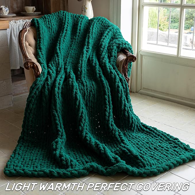 Chunky Knit Blanket - Luxury Soft Cozy 50 * 60 Throw Blanket,100% Woven Blanket Rope Knot Throw Blanket for Couch, Sofa, Home Decor, Gift - Machine Washable (Blackish Green, 50 * 60)