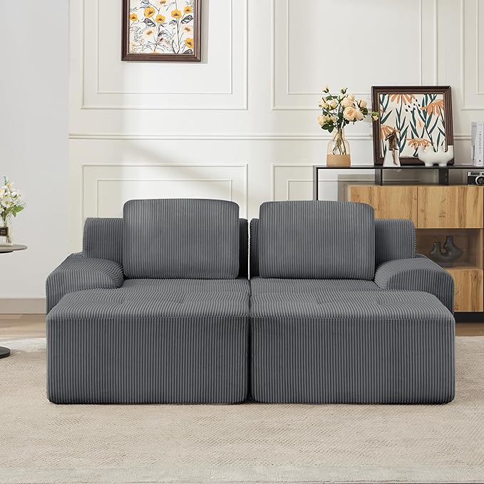 KIGOTY Modular Sectional Sofa, 4 PCS Comfy Cloud Sectional Couch with Deep Seat, Sleeper Sofa Bed with Ottoman, Modern Boneless Couch for Living Room, No Assembly Required,Grey