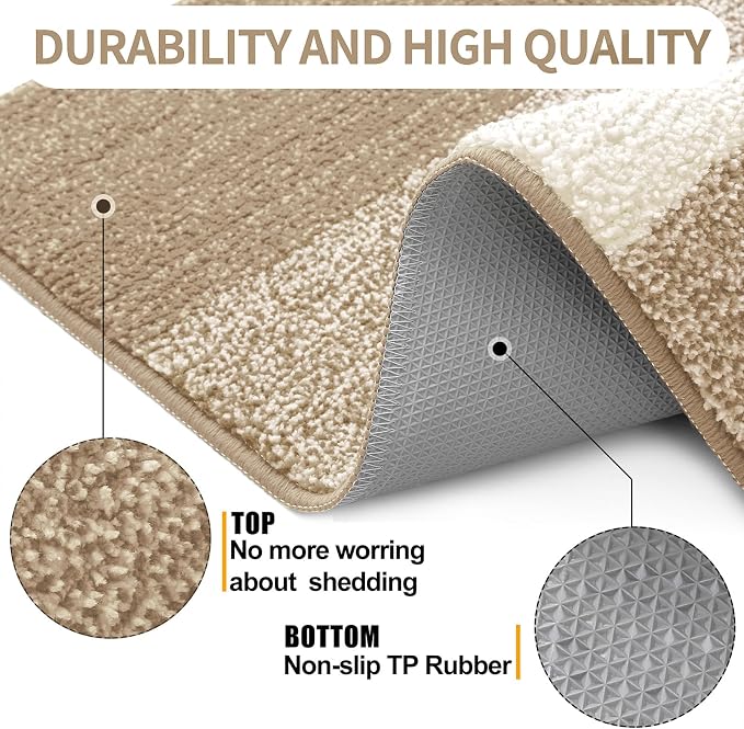 Kitinjoy Indoor Outdoor Door Mat, 59x36 Non-Slip Absorbent Dirt Trapper, Low-Profile Washable Inside Entrance Front Floor Mat, Sturdy Soft Entry Doormats for Entryway, Khaki - Image 3