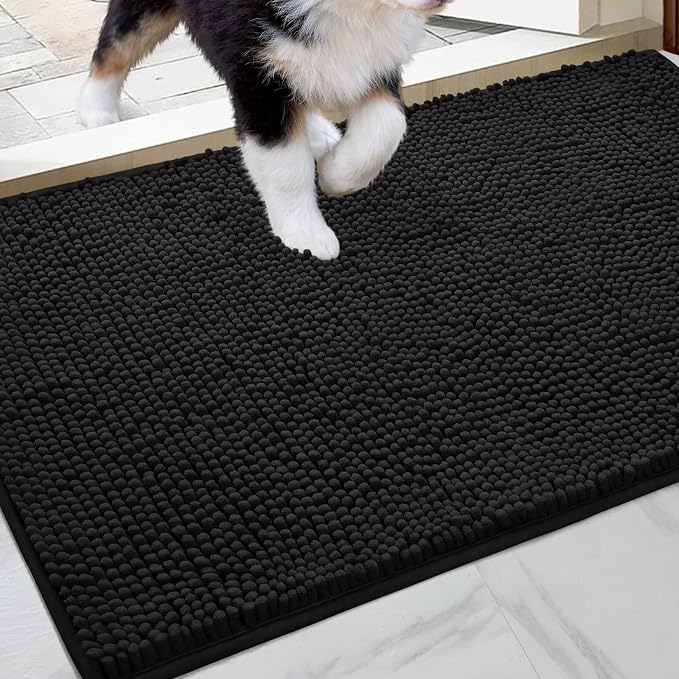 HOMEIDEAS Doormat Indoor Entrance, 48"x30", Highly Absorbent Chenille Large Muddy Dog Washable Non Slip Front Welcome Door Mat for Entryway, Black by HOMEIDEAS