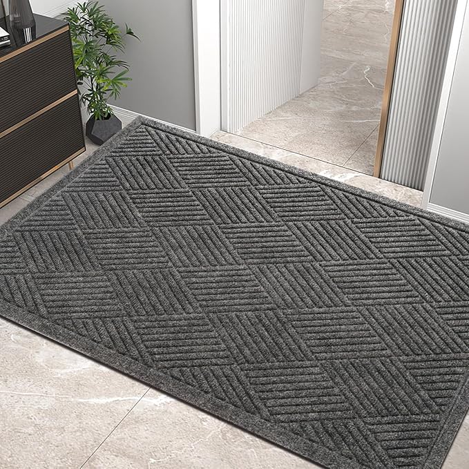 HIYARD Sturdy Front Door Mat, Absorbent Muddy Dirt Resist Welcome Door Mats Outdoor Indoor, Stain and Fade Resistant, Non-Slip Rubber Backing Low Profile Doormat for Entryway, 47×32, Grey by HIYARD