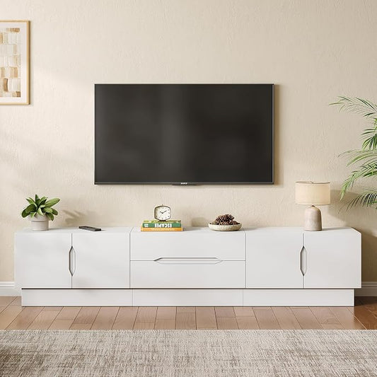 94.5" Wide Modern TV Stands for Living Room, Entertainment Center with Storage Cabinets and Drawers,Wooden TV Console with Groove Handle,Media Console for Bedroom,Dining Room,White by ukaocai
