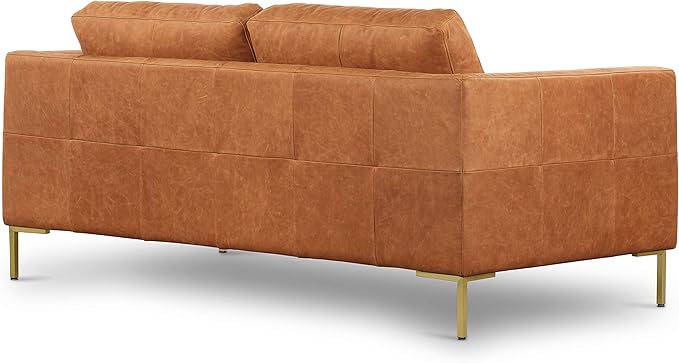 Poly & BARK Calle 75" Apartment Sofa, Full-Grain Pure-Aniline Italian Leather, Cognac Tan, Brass Legs