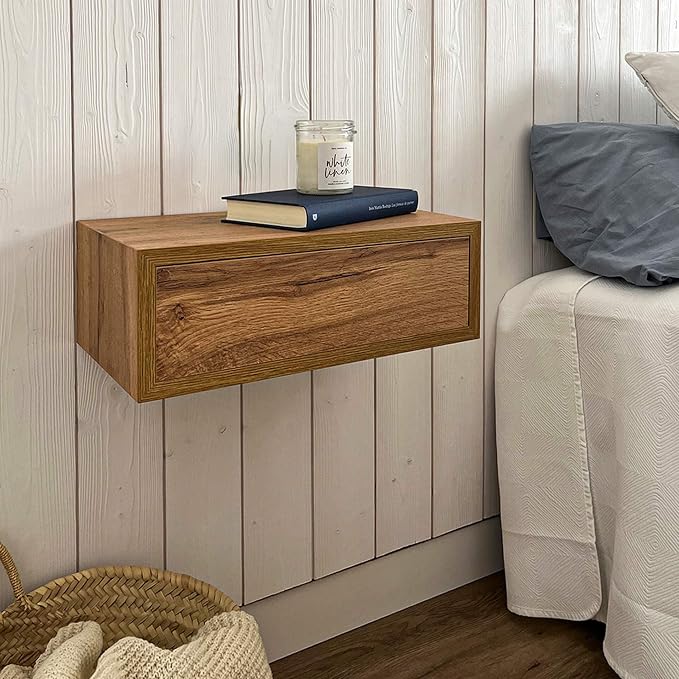 Mobili Fiver, Riccardo Floating nightstand, Rustic Oak, 17.7" x 9.8" x 6.1 ", Melamine-Finished, Modern Bedside Table, End Table, Italian Furniture - Image 8
