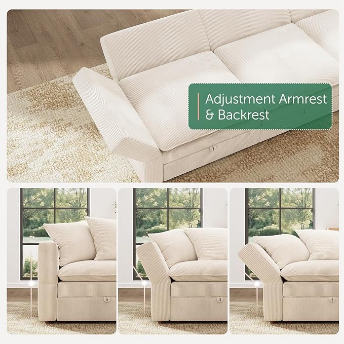HHONBAY Modular Sectional Sofa, 6 Seaters Corduroy Sectional Couchwith Ottoman, L Shaped Sofa with Storage & Pillows, Beige