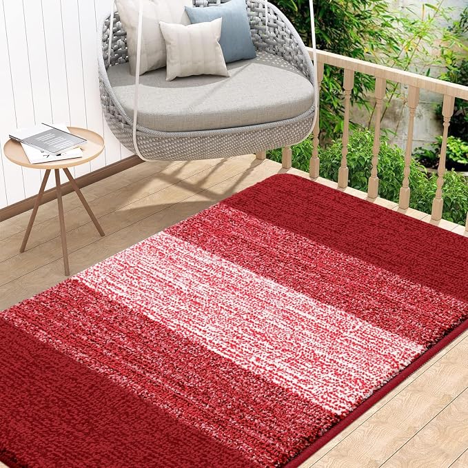 Kitinjoy Indoor Outdoor Door Mat, 48x32 Non-Slip Absorbent Dirt Trapper, Low-Profile Washable Inside Entrance Front Floor Mat, Sturdy Soft Entry Doormats for Entryway, Burgundy by Kitinjoy