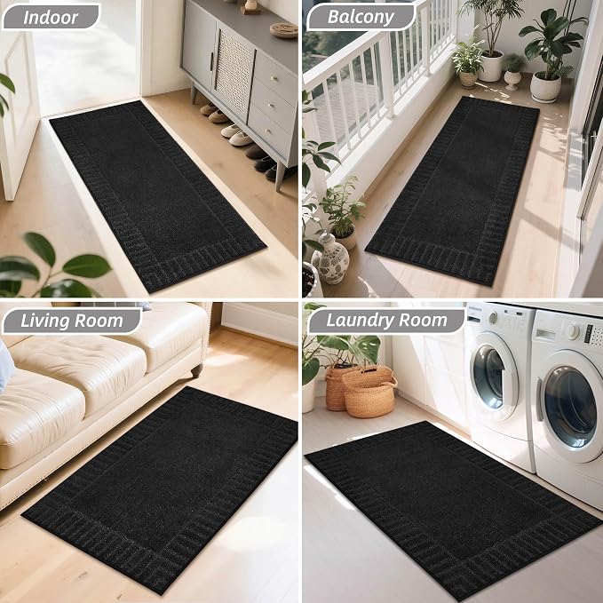 BEQHAUSE Door-Mat-Non-Slip Dirt Trapper Door Mats Low-Profile Front Door Mat Absorbent Floor Mats for Entryway Washable Mud Resistant Home Entrance Doormat, Black, 24"x60" - Image 8
