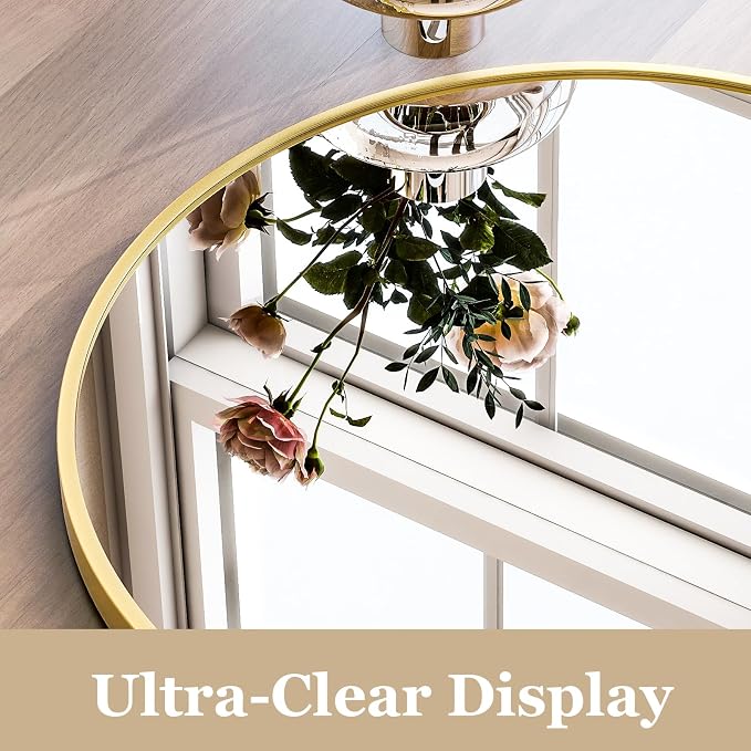 HARRITPURE Arched Bathroom Mirror - 30"x40" Gold Large Wall Mounted Vanity Mirror Aluminum Alloy Frame Arch Wall Mirror for Living Room, Bedroom and Entryway - Image 4