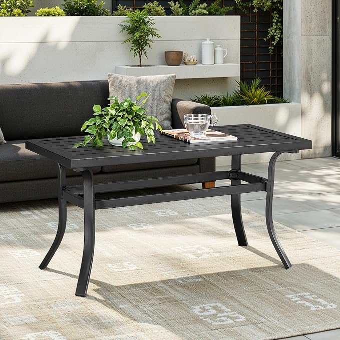 ONBRILL Small Metal Outdoor Coffee Side Table, Steel Coffee Tables for Patio, Outside, Garden, Balcony, Backyard and Living Room, Rectangle, Black - Image 4