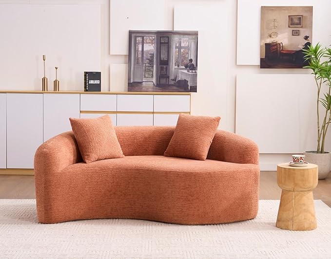 KEIKI S-Curved Loveseat Chenille Couches with 2 Pillows, Upholstered Luxury Plush Cloud Sectional Sofa for Living Room Apartment, Full Sponge Compression