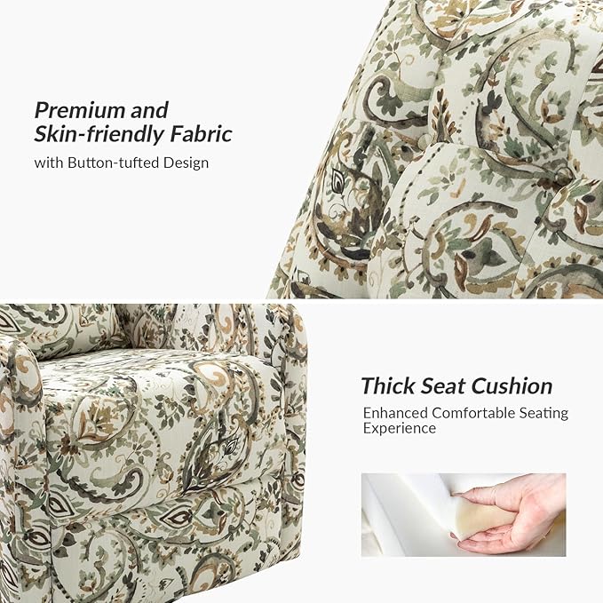 HULALA Home Recliner Chair Set of 2, Modern Printed Fabric for Living Room, Rocker Recliner Sofa Comfy Armchair 360 Degree Swivel, Nursery Rocking Chairs with Adjustable Backrest & Footrest/SAGE