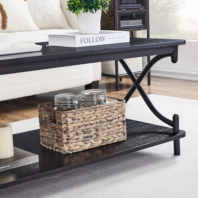VECELO Coffee Table for Living Room with Round Corners Modern Farmhouse Center Table with Storage Shelf for Home Office 39 Inch, Easy Assembly, Classic Black