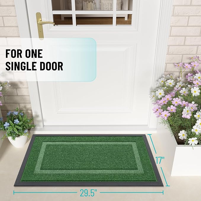OLANLY Front Door Mat Indoor Outdoor Entrance, Waterproof All-Season, All-Weather Doormat, Sturdy Natural Rubber, Fade Resistant, Low Profile, Easy Clean Patio Porch Entryway Mat, 29.5x17, Green - Image 2