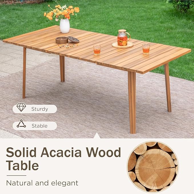 PHI VILLA 9 Pieces Acacia Wood Outdoor Dining Set for 8, Teak Rectangle Wooden Table & Chairs with Wicker Seat and Back, Farmhouse Dining Furniture Set for Patio, Deck, Yard, Porch - Image 2