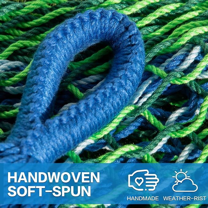 PNAEUT Handwoven Mayan Hammock, Thick Soft Rope Double Hammock for Outdoor Outside & Indoor, 600 lbs Capacity Heavy-Duty, Includes Tree Straps, Carabiners & Carry Bag(Lake Superior, X-Large) - Image 5