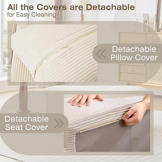 Modular Sectional Sofa, Boneless Couches for Living Room, Corduroy Couch, Big Comfy Couch, Modular Cloud Sofa with Deep Seat (White, 1 Piece-Ottoman)
